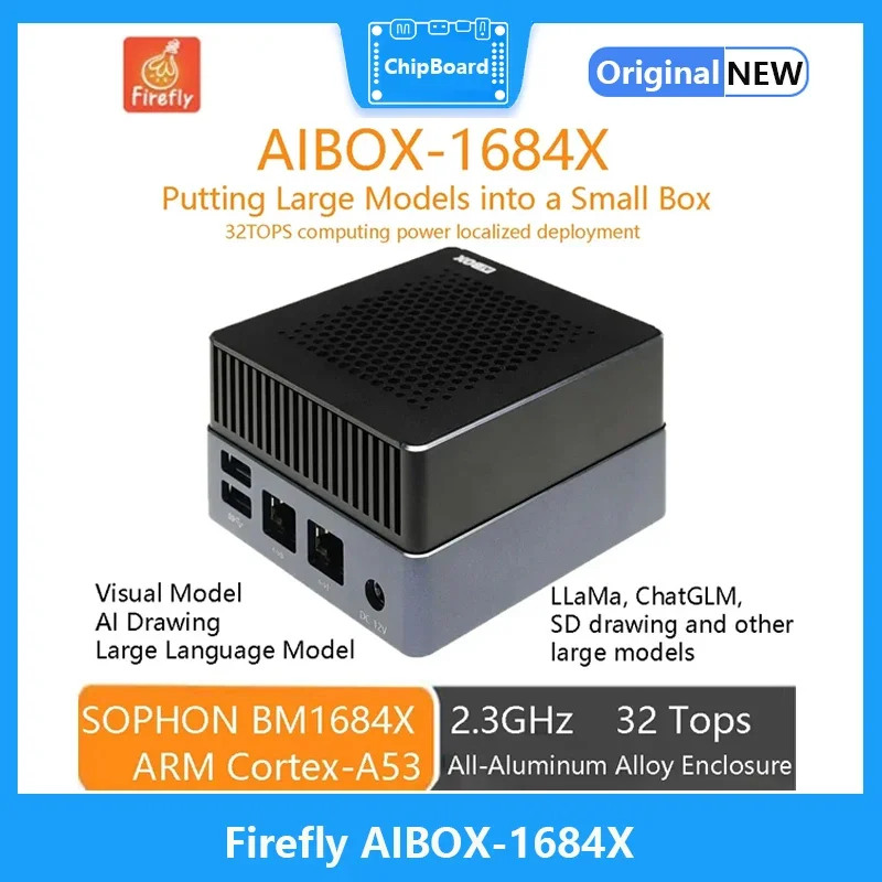 

Firefly AIBOX-1684X AI Box SOPHON BM1684X Processor Frequency 2.3 GHz 32 TOPS Large Language Models 16G DDR 64G EMMC Ethernet