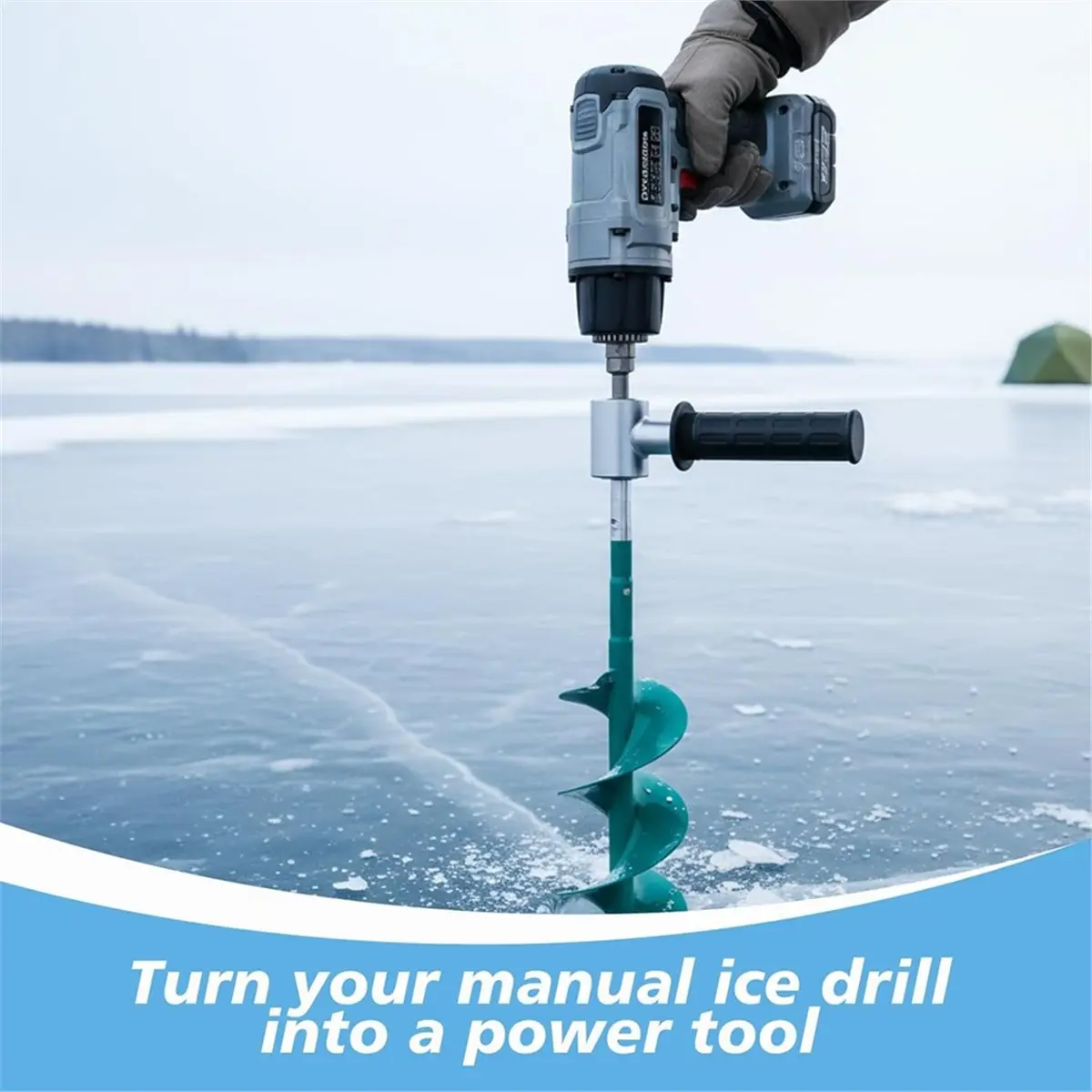 N94R 2 Pcs Ice Auger Drill Adapter with Handle and Bearings, 18mm/0.720
