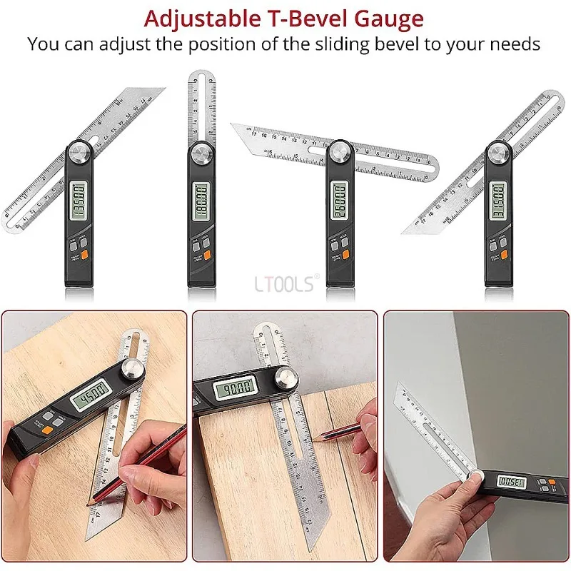 

17cm Digital AdjustableT-Bevel Gauge Cm and Inch Scale 0-360 Degrees Angle Gauge Woodworking Marking Ruler Angle Measurement