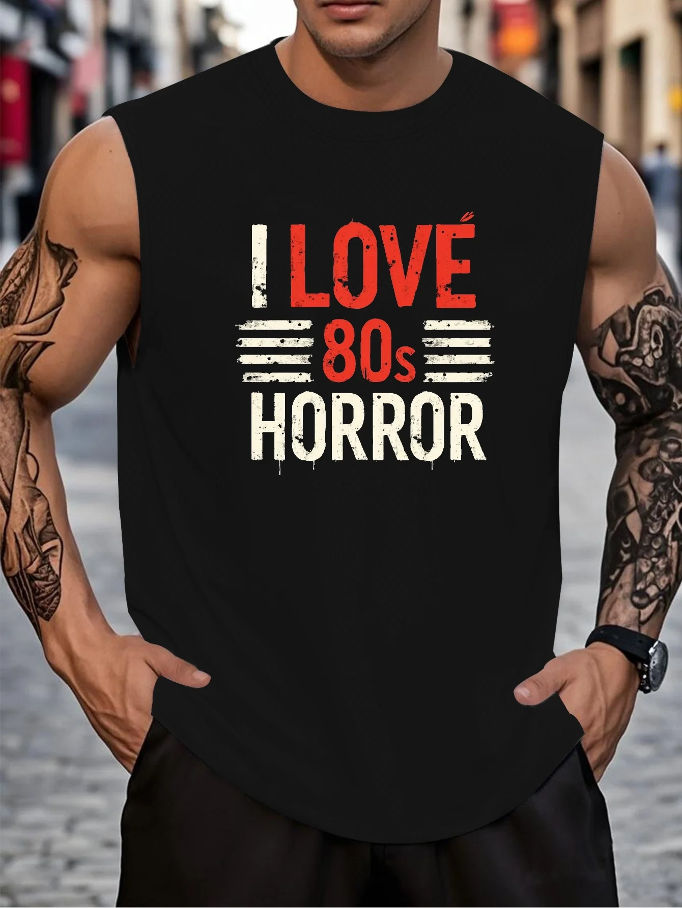 

Man's "80s Horror Retro Pattern V-Neck Sweater - Sport Geometric Pattern Sleeveless Summer Top"