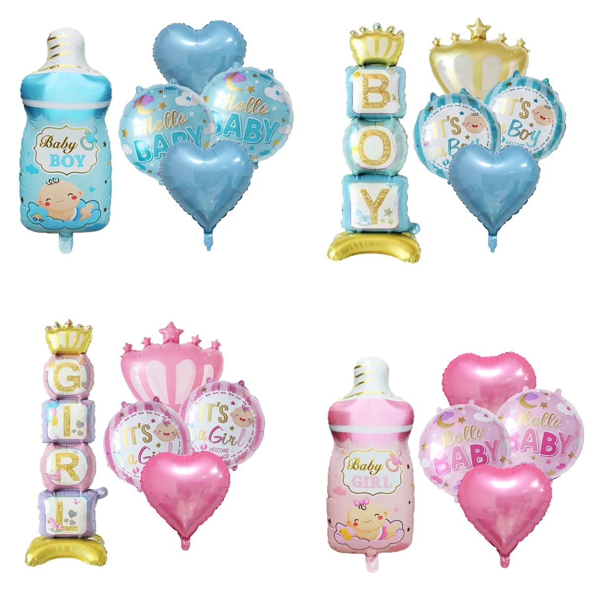 5 pçs coroa suporte menino menina balões conjunto alimentador balão conjunto gênero revel festa 1st aniversário festa de chá de bebê decoração