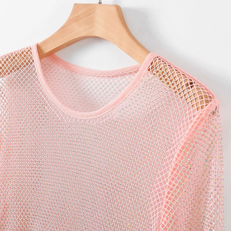 Damen Strass-Mesh-Midikleid, Durchsichtiges Netzkleid, Figurbetont, Glitzernd, Transparent, für Party, Nachtclub, Festival, Rave, Cocktail, Clubwear – Detail 6