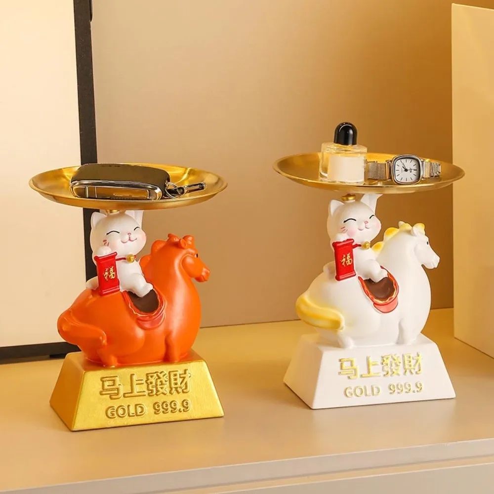 トレイ付き馬年マスコットオーナメント招き猫収納干支馬フィギュア漫画かわいい馬フィギュアオーナメント