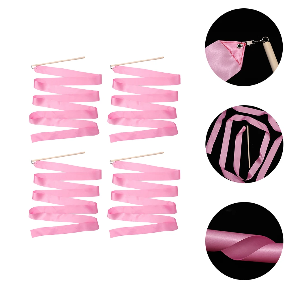 

4 Pcs Girl Ribbon Props Toddler Dance Wooden Handle Streamers for Gymnastics Adult