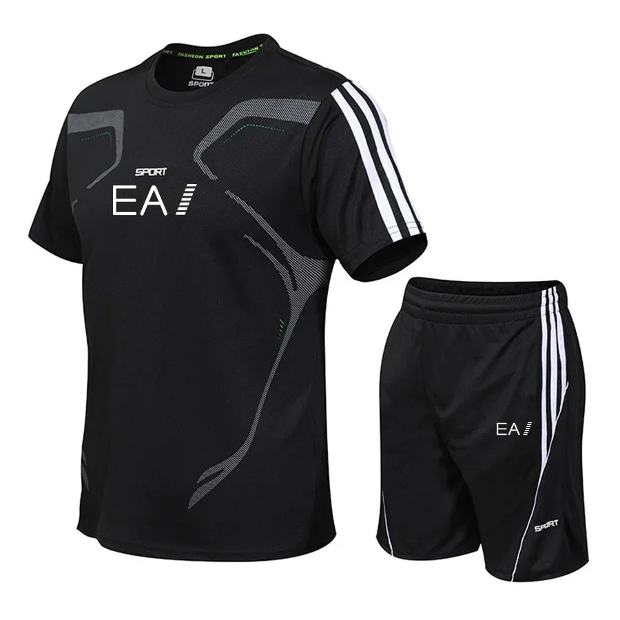 

Men's summer suit Breathable casual basketball training fitness fashion sportswear quick drying T-shirt + shorts two-piece set