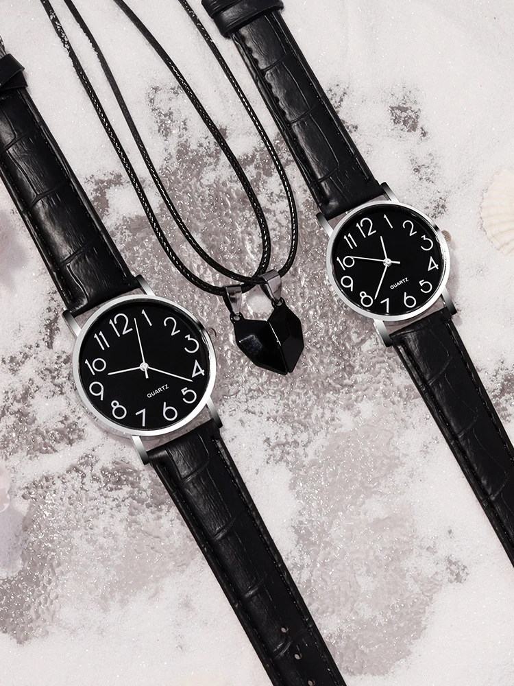 ساعة كوارتز رقمية مع قلادة قلب مغناطيسي أسود ، قرص ، حزام ، مجموعة ساعات نسائية ، 4 k #2