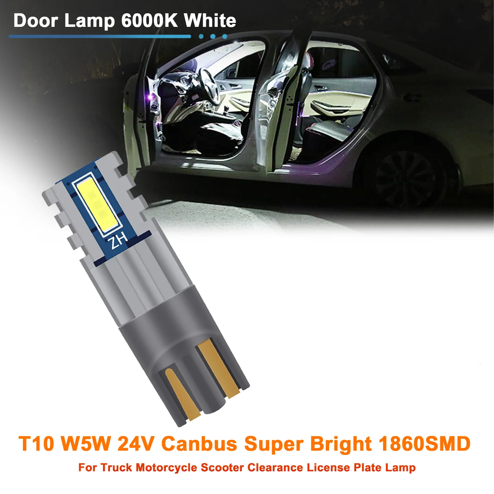 2/4pcs T10 W5W 24V Canbus Super Bright 1860SMD for Truck Motorcycle Scooter Clearance License Plate Lamp Door Lamp 6000K White