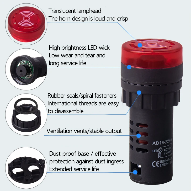 Zumbador de flash AD16-22SM AC 220V380V DC 24V12V Luz indicadora de alarma de luz y sonido 36V