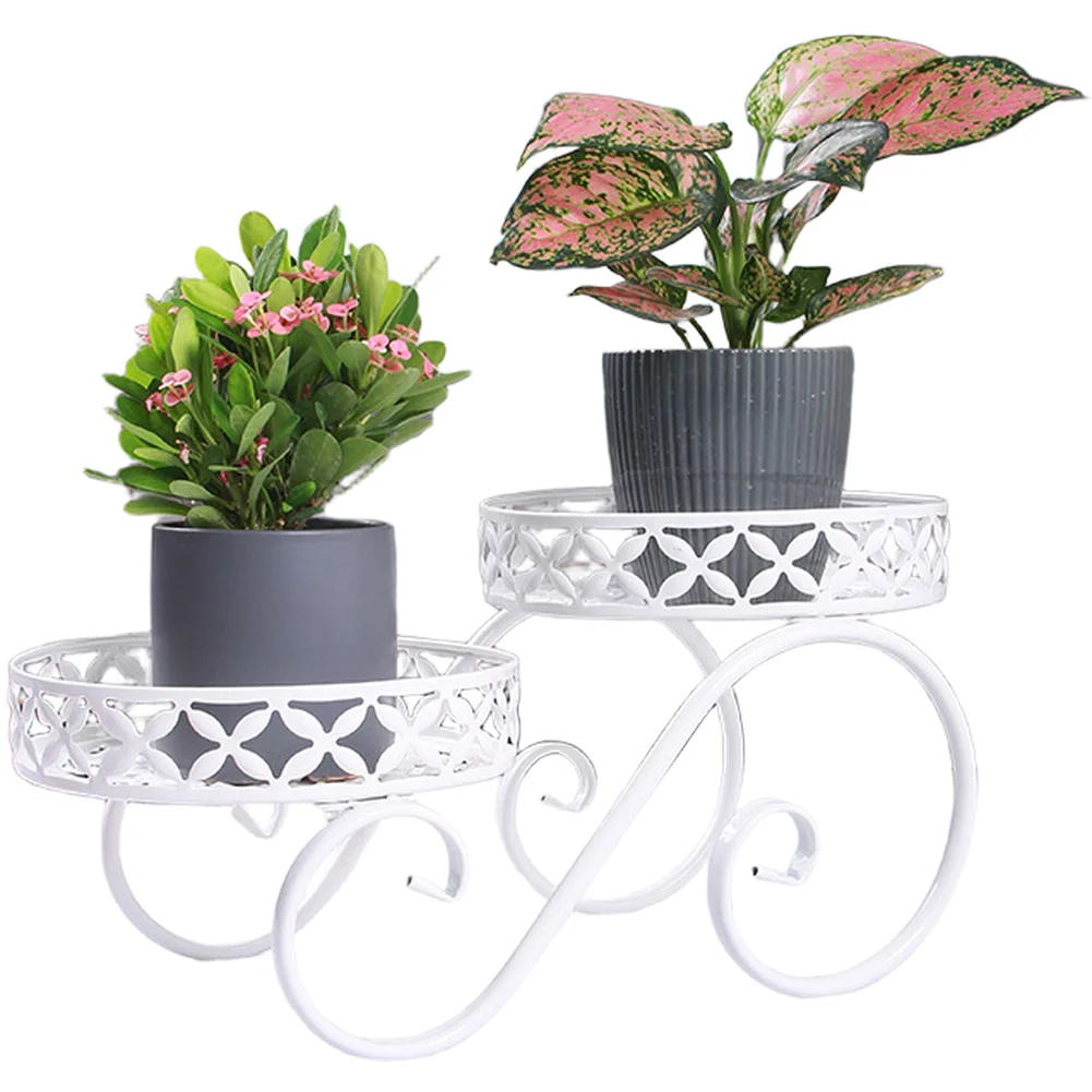 Carbon Steel Double Layer Plant Stand for Potted Plants - Space Saving Indoor Outdoor Flower Pot Holder 57x27x26cm Sturdy Frame