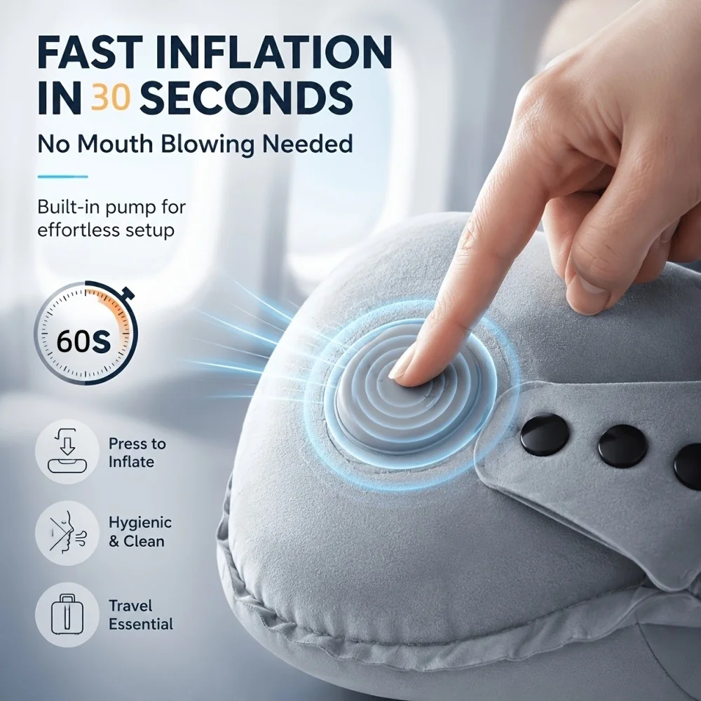 1pc Compressible Inflatable Neck Pillow, Portable Travel Cervical Support Pillow, Inflatable Air Neck Rest for Plane & Naps