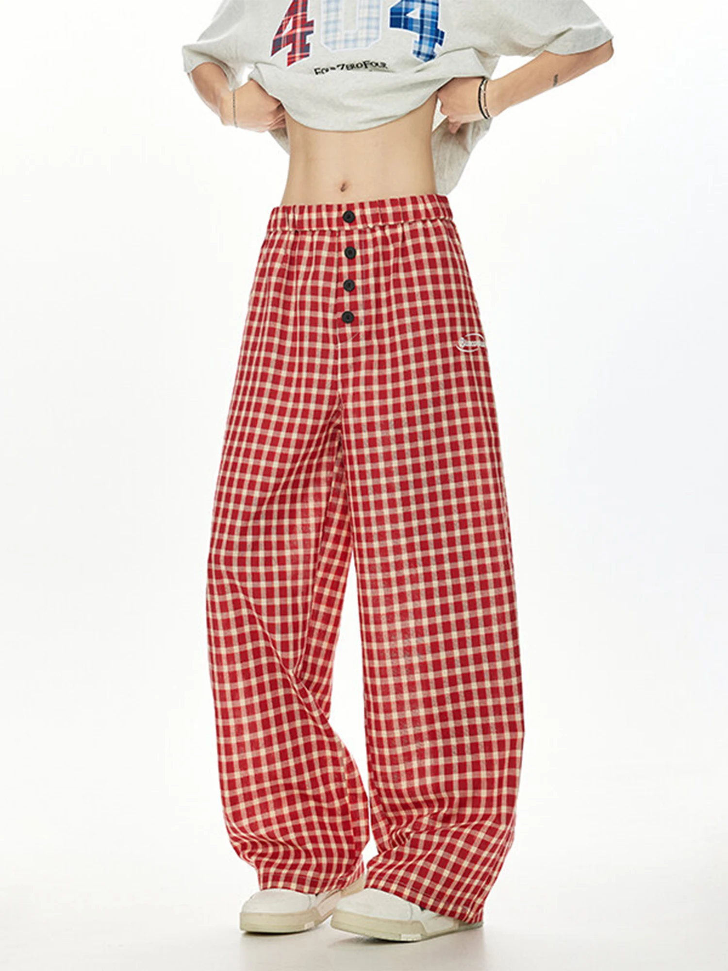 

Свободные широкие брюки, осенние новые красные клетчатые брюки десантника для мужчин и женщин, удобные свободные повседневные брюки прямого кроя