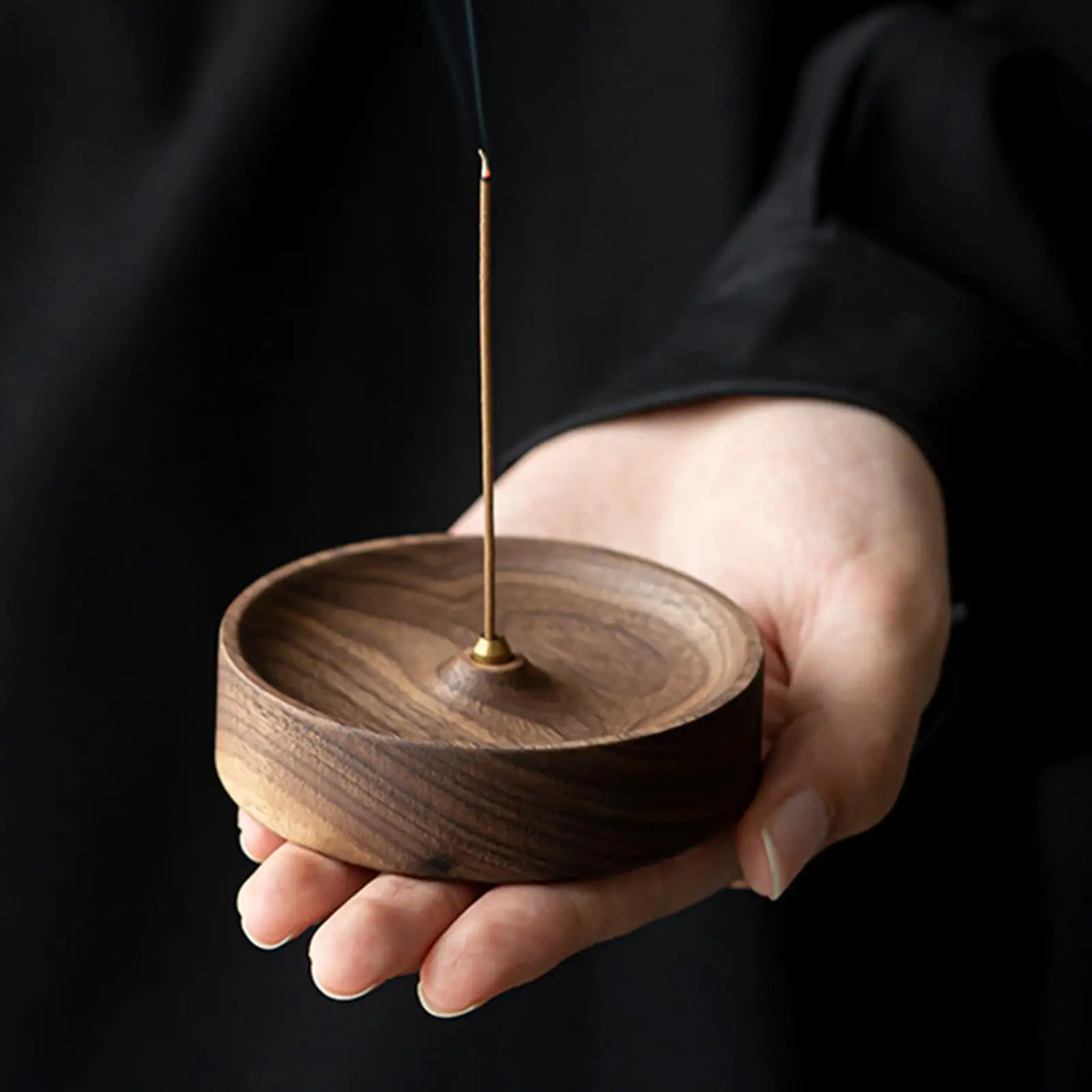 Incense Sticks Holder Wooden Round Incense Burner for Bedroom SPA Decor