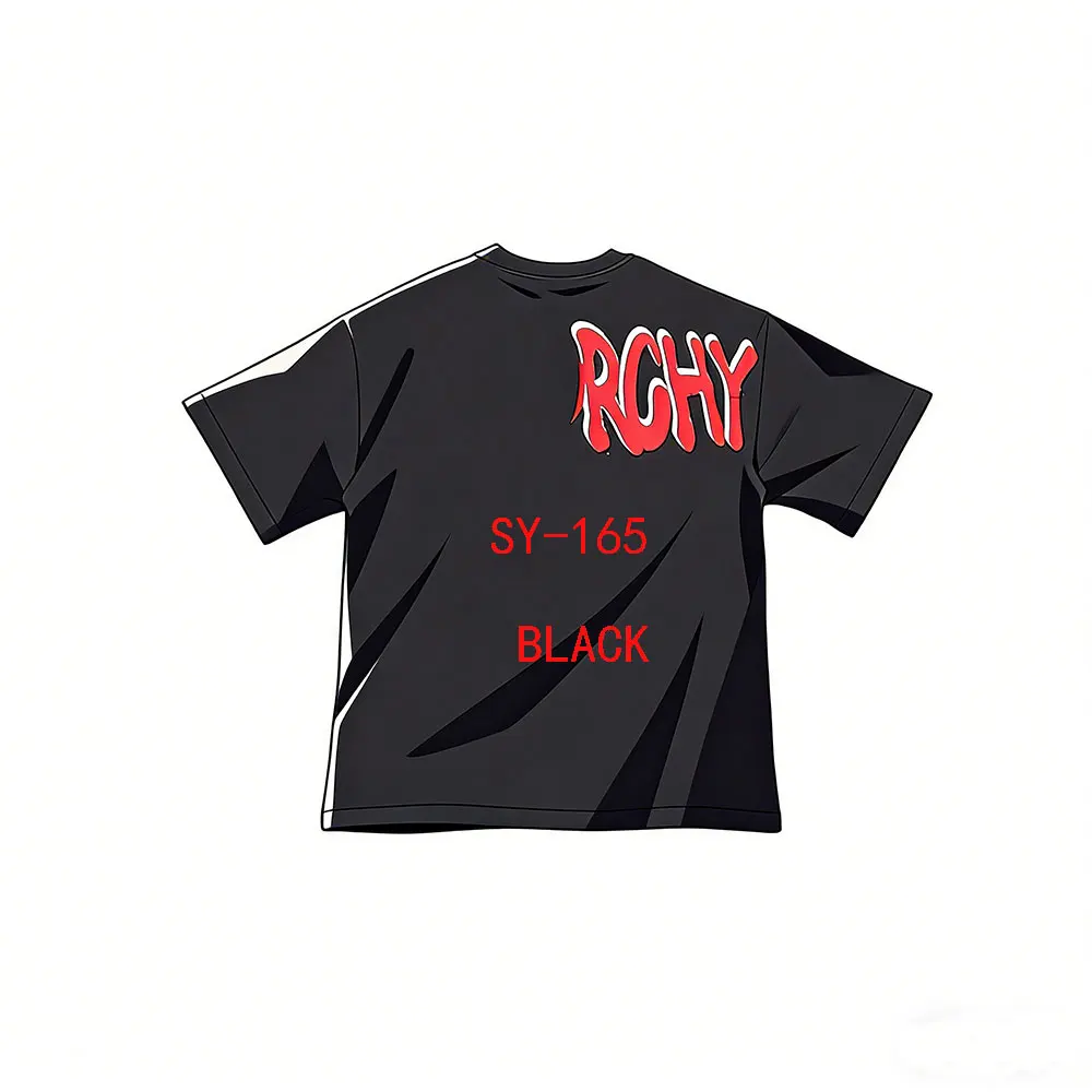 

SY-165 Men's Cotton Short-Sleeve Summer Athletic Top, with Red Prints on Back, Raglan Sleeves and Black Short Sleeves