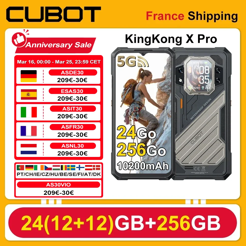 CUBOT KINGKONG X Pro, 5G, 24GB(12+12) 256GB, Smartphone robuste Dimensité 8200, 4nm, 3,1GHz, 144Hz, écran 6,72", 10200mAh