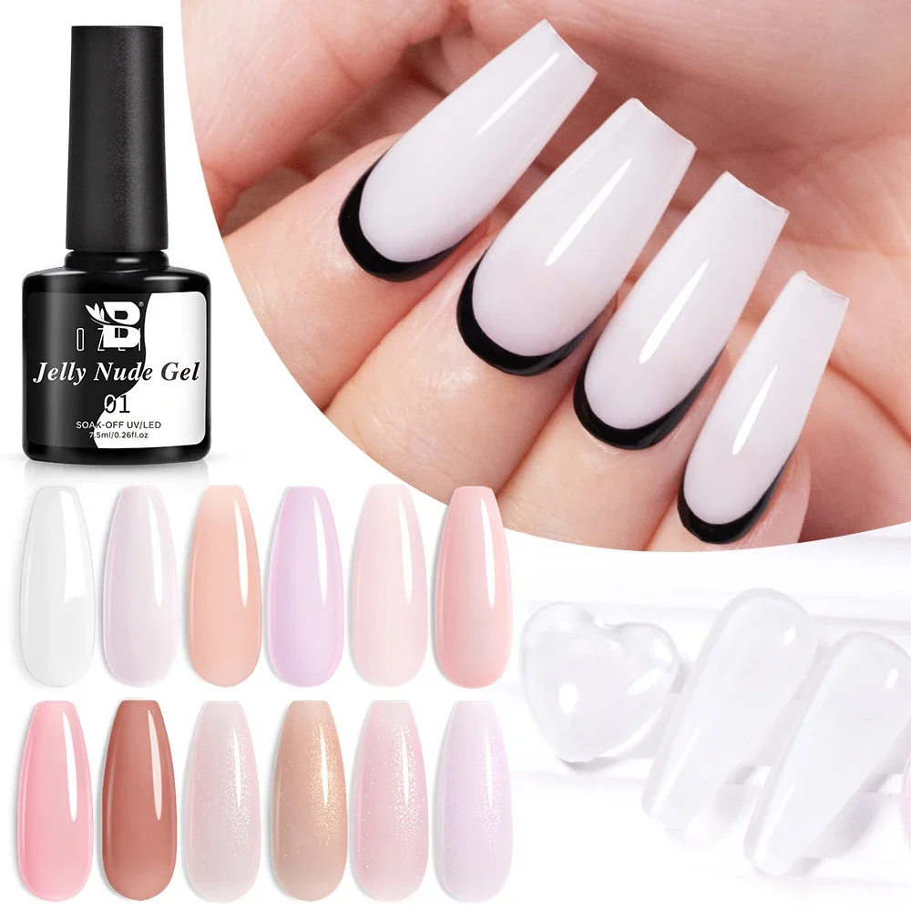 BOZLIN Jelly Nude Gel Nail Polish Kit 7.5ml Light Pink Peach Translucent Color UV Light Cure Gel Varnish Nail Art DIY at Home