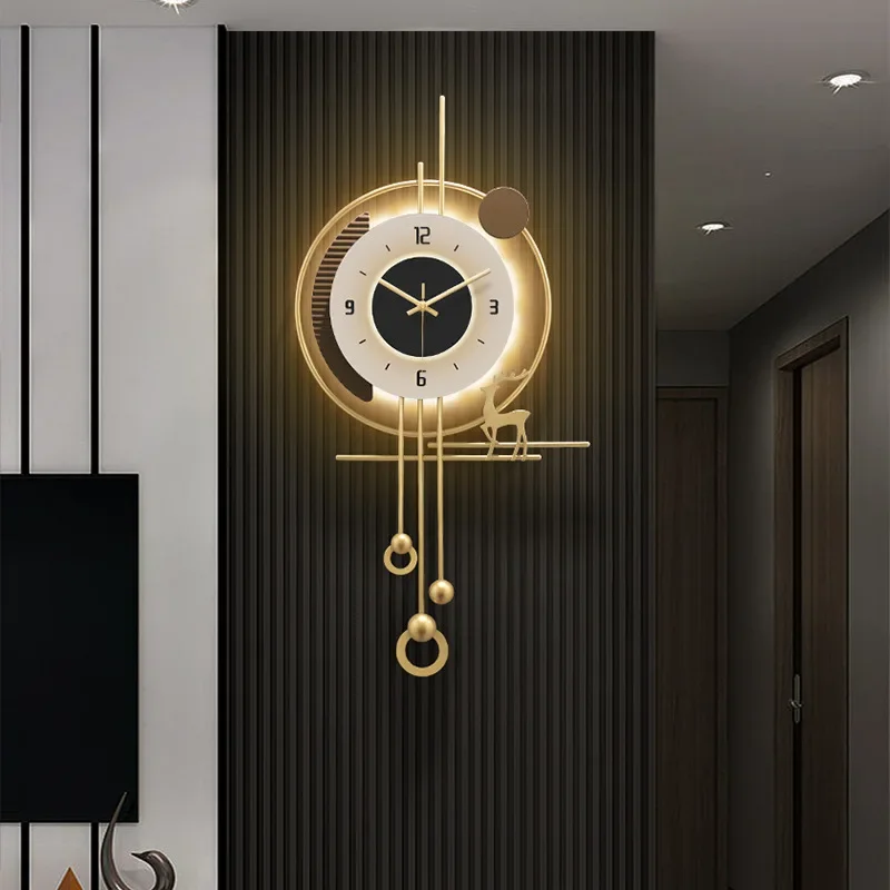 Modern Deer Wall Clock Wooden Grille LED Design for TV Background Wall Living Room Decor