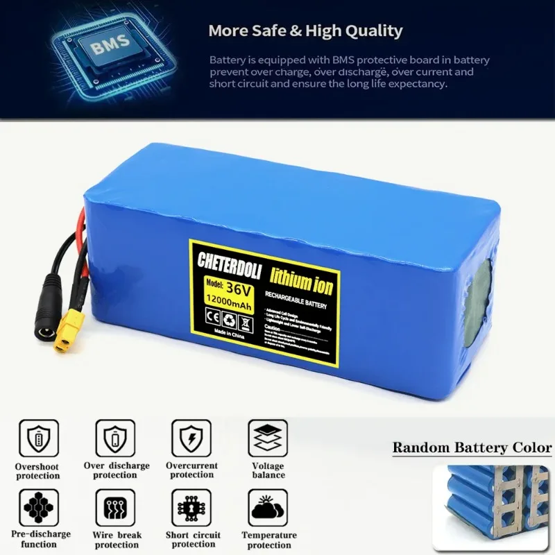 36V E-scooter Battery 12000mAh real capacity 10S4P 18650 Lithium ion battery Pack 500W 1000W motor BMS system wiht 2A Charger