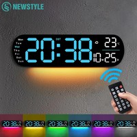 LED Digital Wall Clocks Ambient Wall Lamp Temperature Date Week Display Multi-functional Electronic Alarm Clock for Home Decor