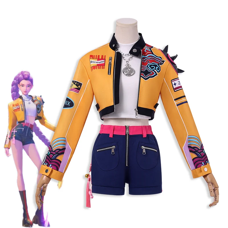 

Movie KPop Demon Hunters Rumi HUNTR/X Cosplay Costume Adult Women Coat Shorts Necklace Ring Full Set Accessories Uniform Outfits