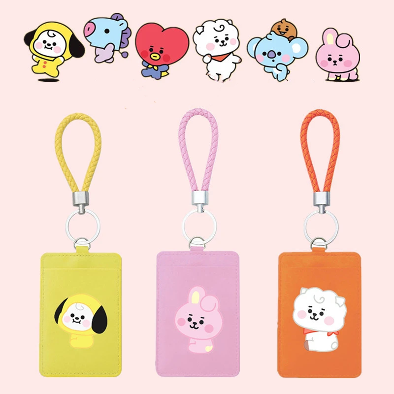 BT21 Cartoon Hanging Rope Chest Badge Bulletproof Youth Group Work Card Access Control Bus Card Holder Student School Card Holde