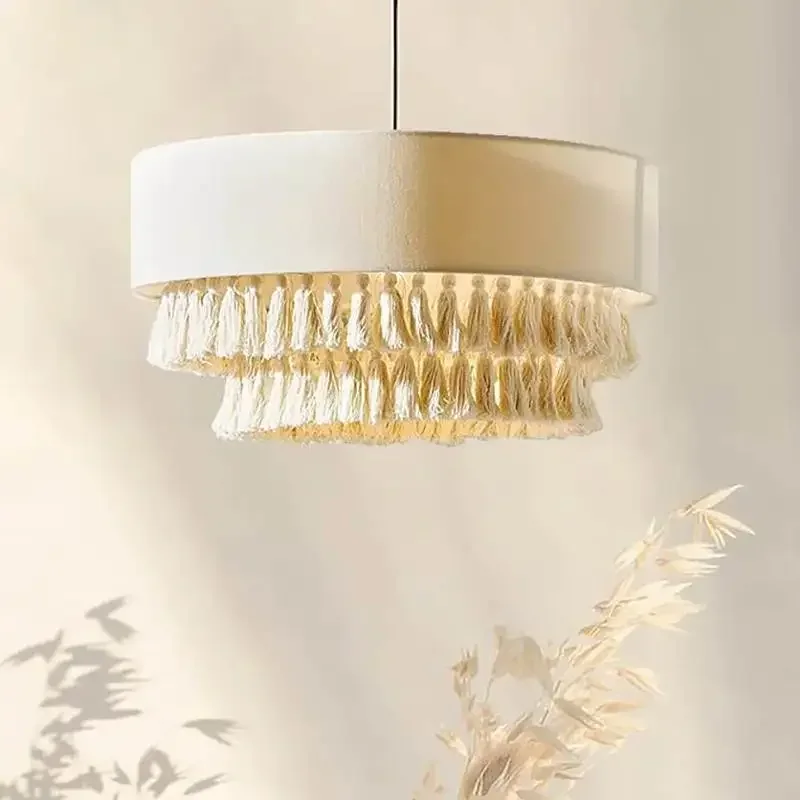 

Nordic Pendant Lamp Japanese Retro Wabi Sabi Chandelier for Living Room Bedroom Restaurant Fabric Pendant Light