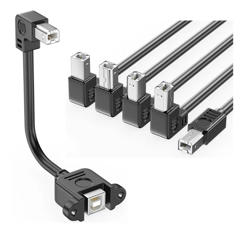 USB 2.0 B męski na USB B żeński do montażu na panelu drukarki lewy / góra / dół / kątowy 90-stopniowy przedłużacz USB typu B Otwór na śrubę