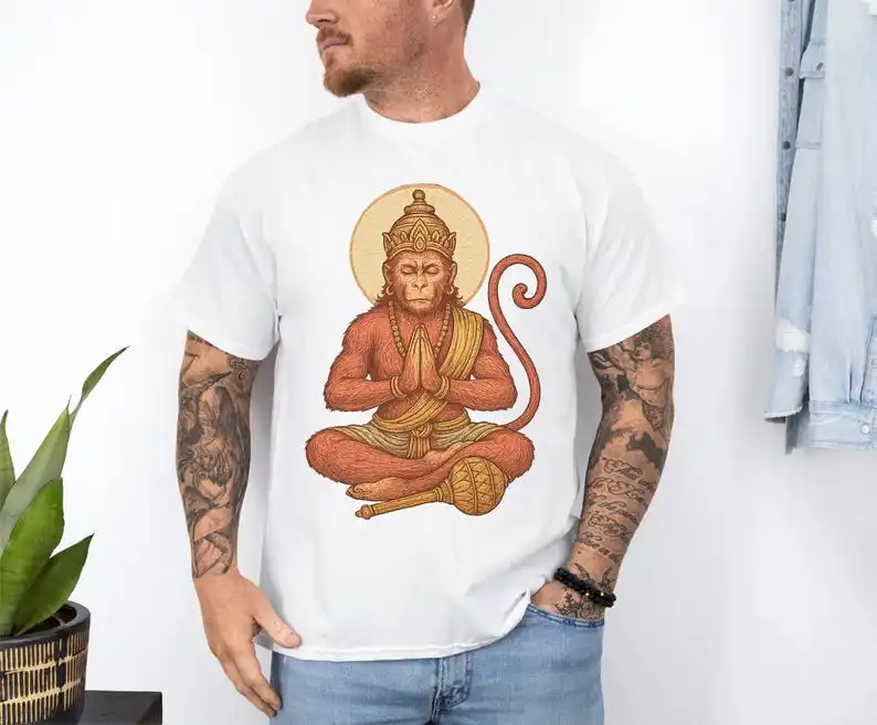 Hanuman T-Shirt Monkey God of Strength Tee Hindu Devotion Shirt Spiritual Warrior Gift for Yoga, Courage & Inner Power  T-shirt
