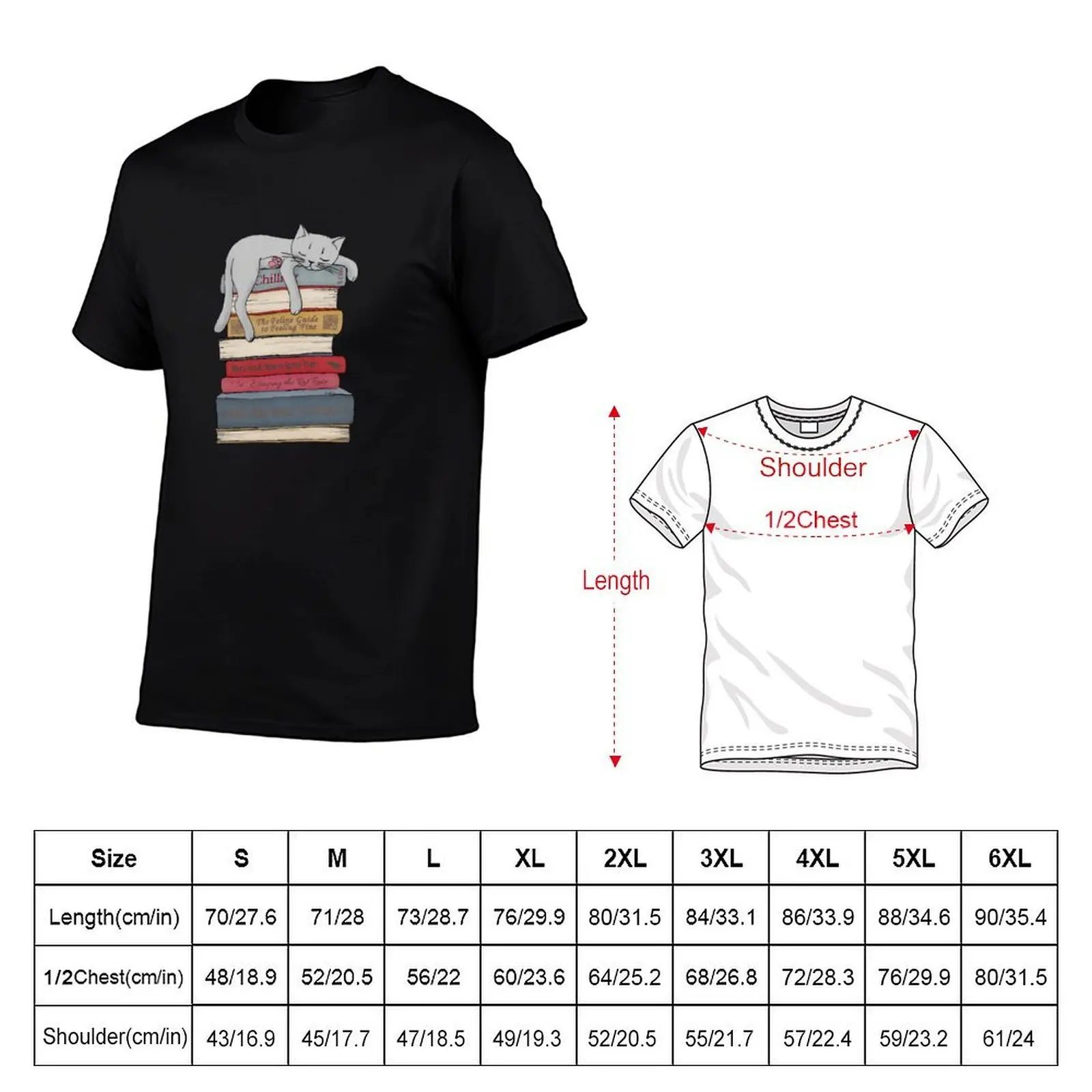 lazy cat lying on a pile of books T-Shirt summer top sweat tshirts for men