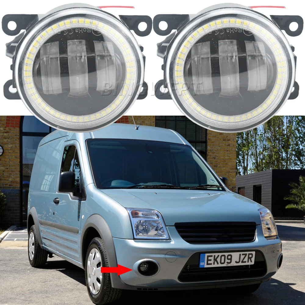 LED Angel Eye Daytime Running Lights with Lens Fog Lights for Ford Tourneo Transit Connect Mk1 2nd Facelift 2010 2011 2012 2013