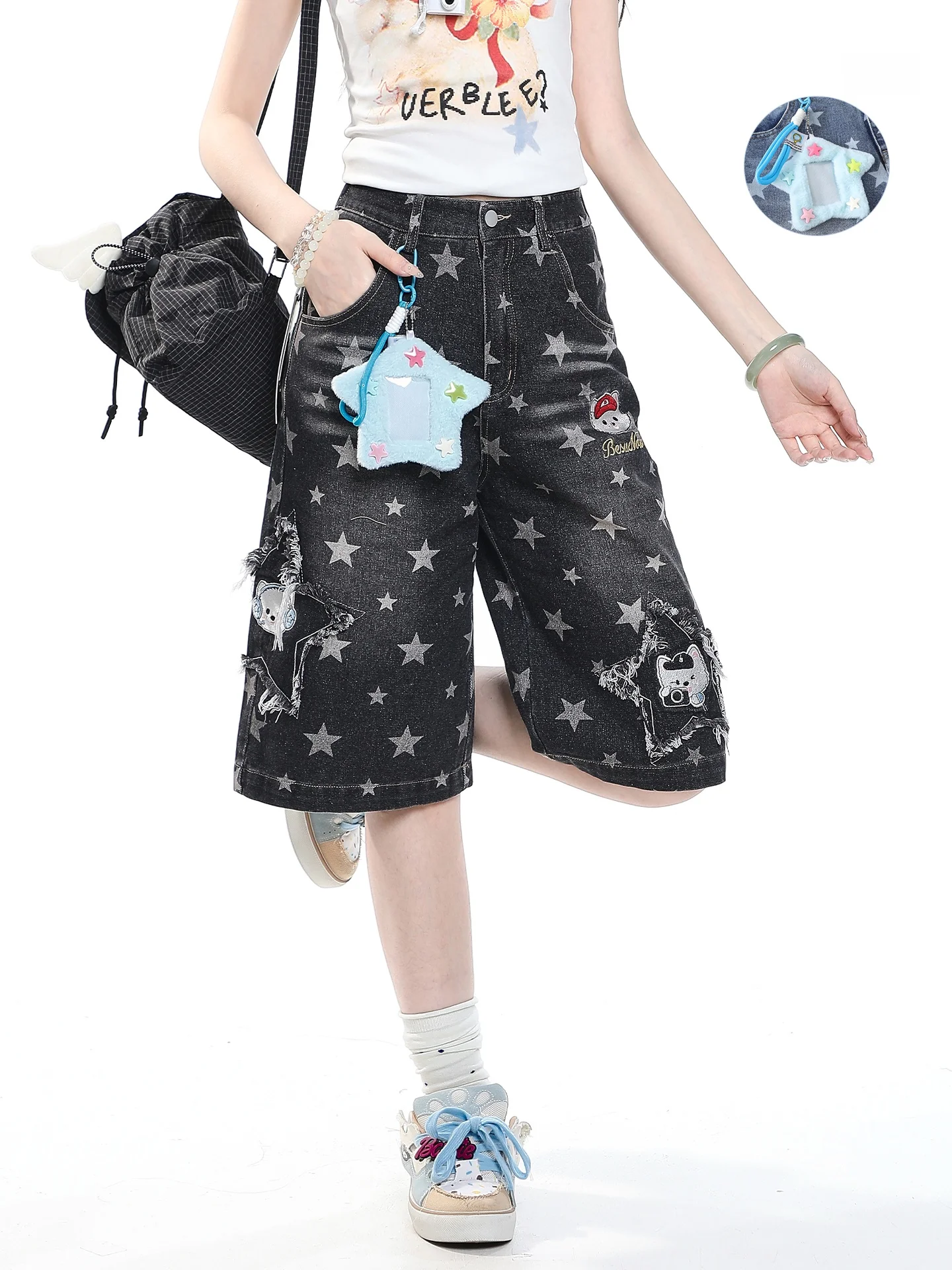 American Retro Star Embroidery High Waist Straight Leg Jeans Women Summer Design Loose Fit Five Pocket Casual Denim Jeans