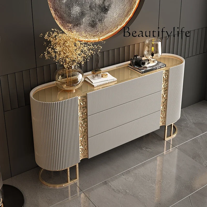 

Italian porch cabinet light luxury dining side cabinet solid wood entry shoe cabinet villa living room storage medieval foyer