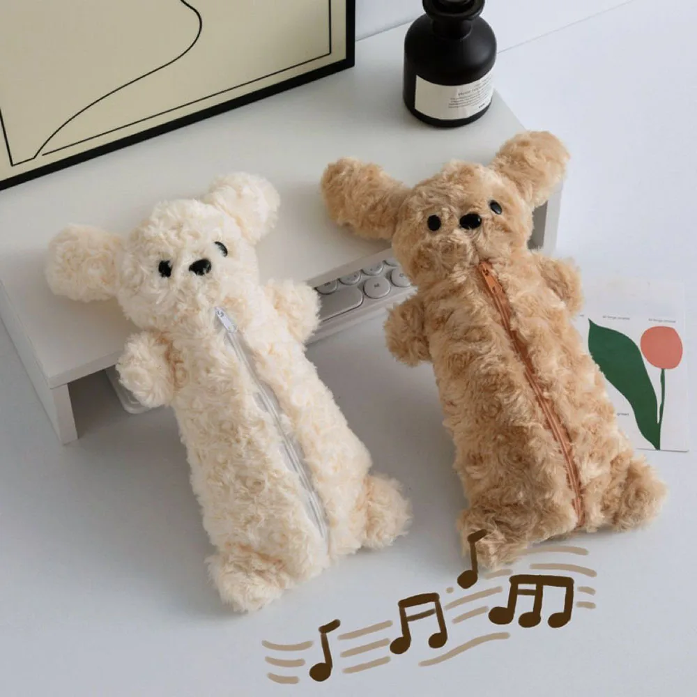 Teddy large capacity pencil case, cute 3D doll, student stationery storage bag, gift, desktop decoration