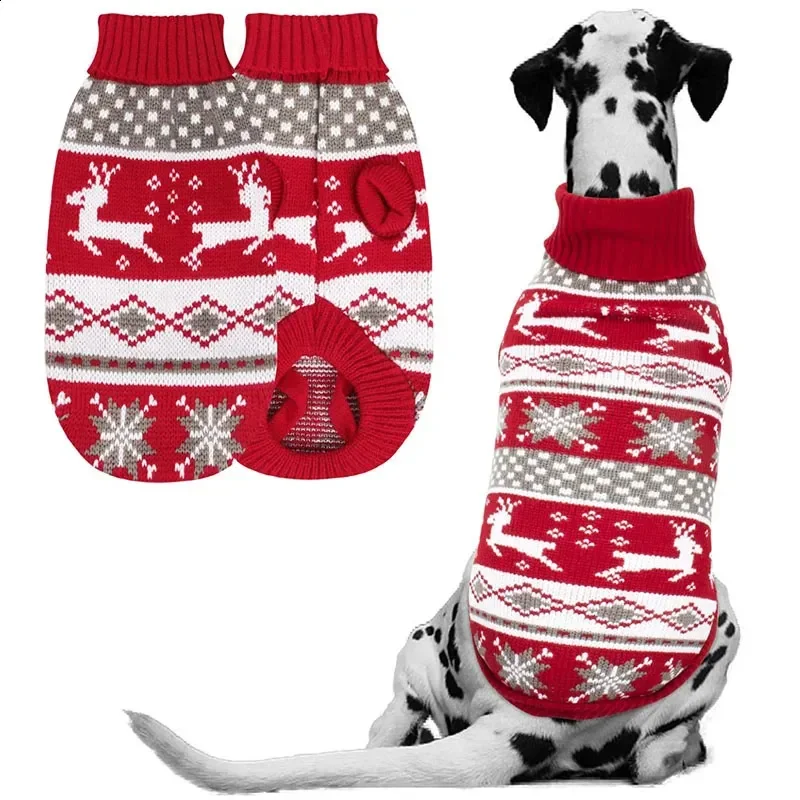 

Christmas Dog Sweater Medium Large Dogs Reindeer Snowflake Knitted Xmas Holiday Pet Clothes Turtleneck Knitwear Pullover 241223