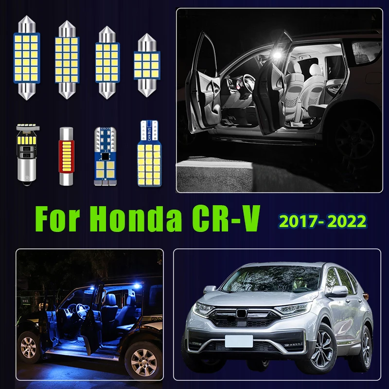 

For Honda CRV CR-V MK5 5th 2017 2018 2019 2020 2021 2022 10pcs Car LED Bulbs Interior Dome Reading Lamp Trunk Light Accessories