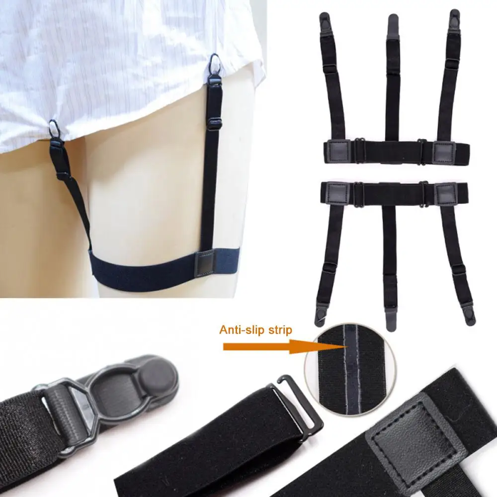 Male Shirt Garters Belt Stays Holder Non Slip Elastic Locking Clamps Keep Shirt Tucked Leg Thigh Suspender Garters Belt