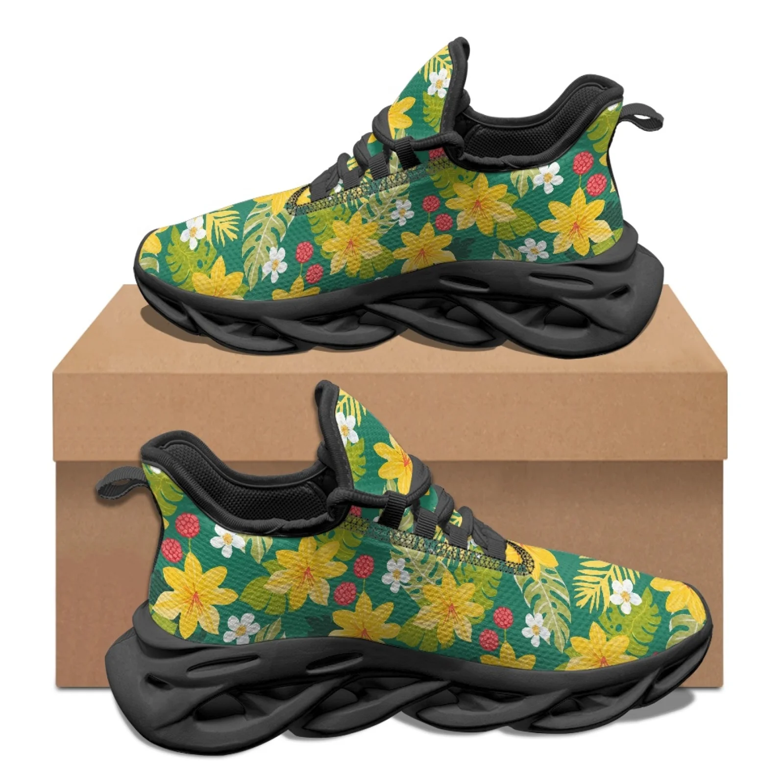 PENSTROLL Floral Print Lace-Up Running Shoes for Men Mesh & EVA Running Blade Sneakers Fashion Sneakers