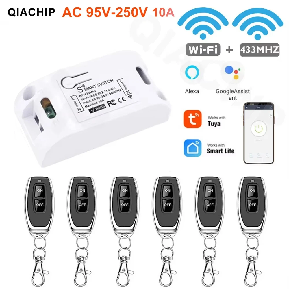 Tuya WiFi Smart Switch&433MHz Wireless LED Light Switch 110V Receiver Relay 220V Remote Control Work With Smart Life Alexa