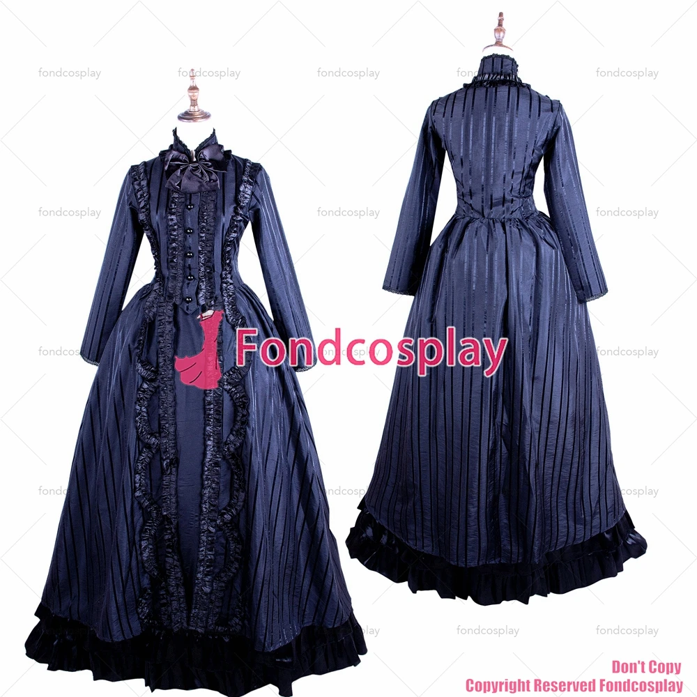 fondcosplay Victorian ROCOCO Gown Ball Black stripe satin dress Gothic Cosplay Costume CD/TV[G1601]