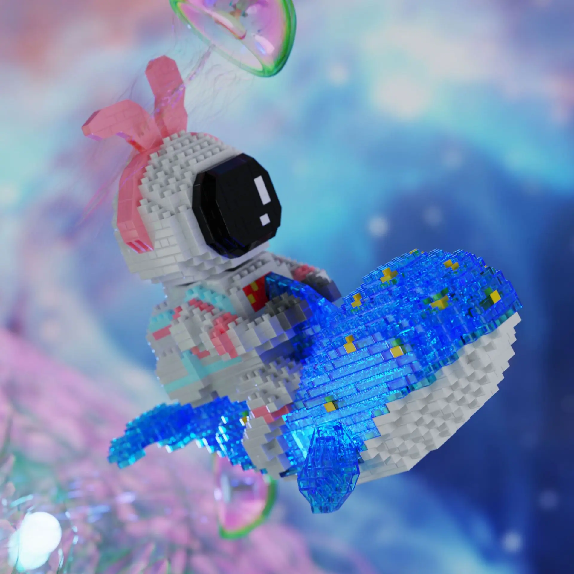 Whale Astronaut Micro Building Blocks Travel In Space Cosmonaut Assembly Spaceman Mini Brick Figures Toys For Kid Gift