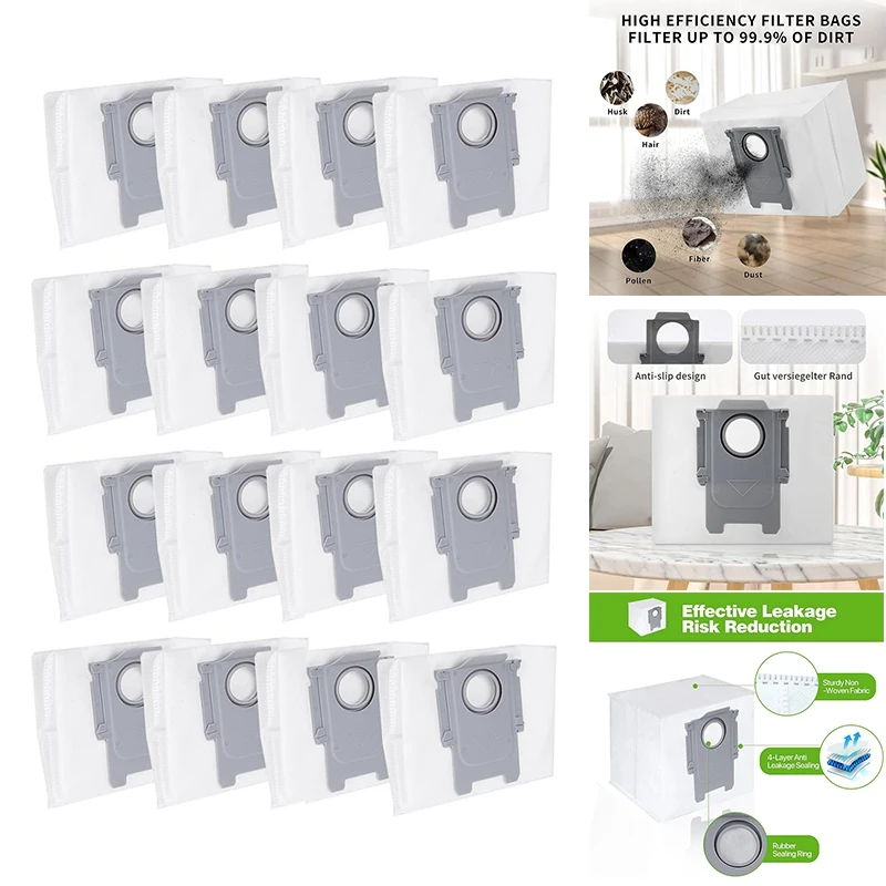 16 Uds para Roborock S8 + /S8 Pro Ultra / S7 Maxv Ultra / Q5 / Q5 + / Q7 + / Q7 Max + reemplazo de aspiradora de bolsa de basura