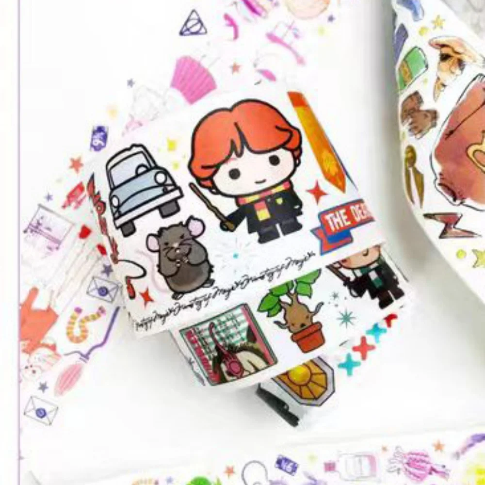 Cinta adhesiva auténtica de Harry Potter, pegatinas de la serie Hogwarts de dibujos animados, juguetes para botellas de agua, guitarras, planificadores, calcomanía decorativa, regalo para niña