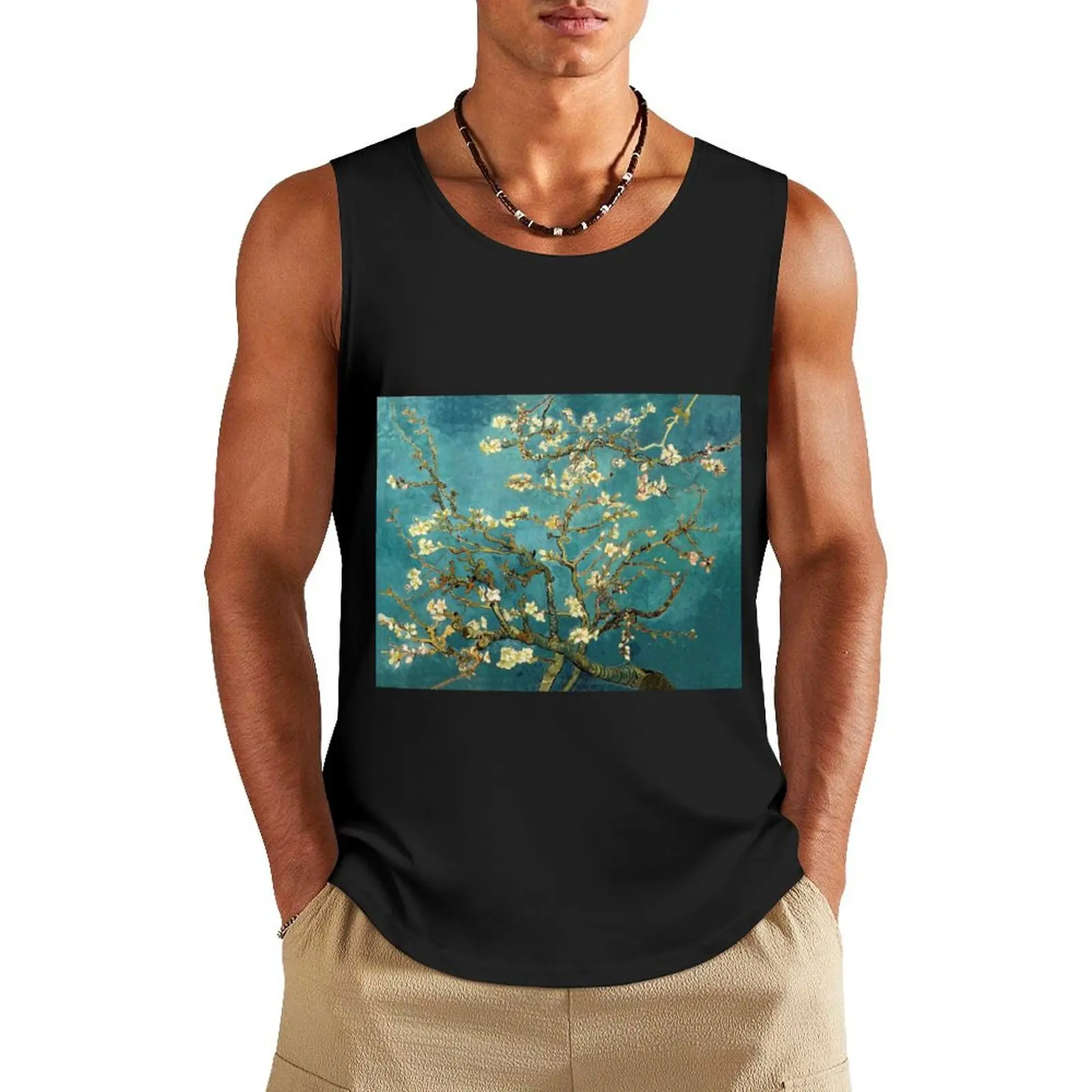 van Gogh Almond Blossoms Famous Paintings Impressionism Tank Top Vests gym shirt man gym t-shirts