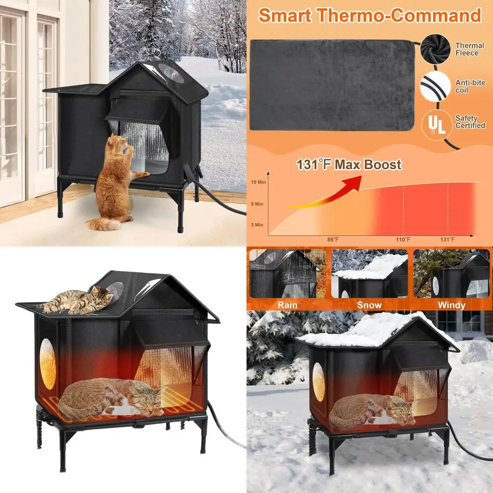 

Утепленный уличный домик для кошек с грелкой и приподнятым основанием для бездомых кошек