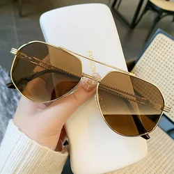 2024 Retro Pilot Sunglasses Men Vintage Golden Double Beams Warp Goggles Women Cool Polygon Eyewear Driving Fishing Sun Glasses