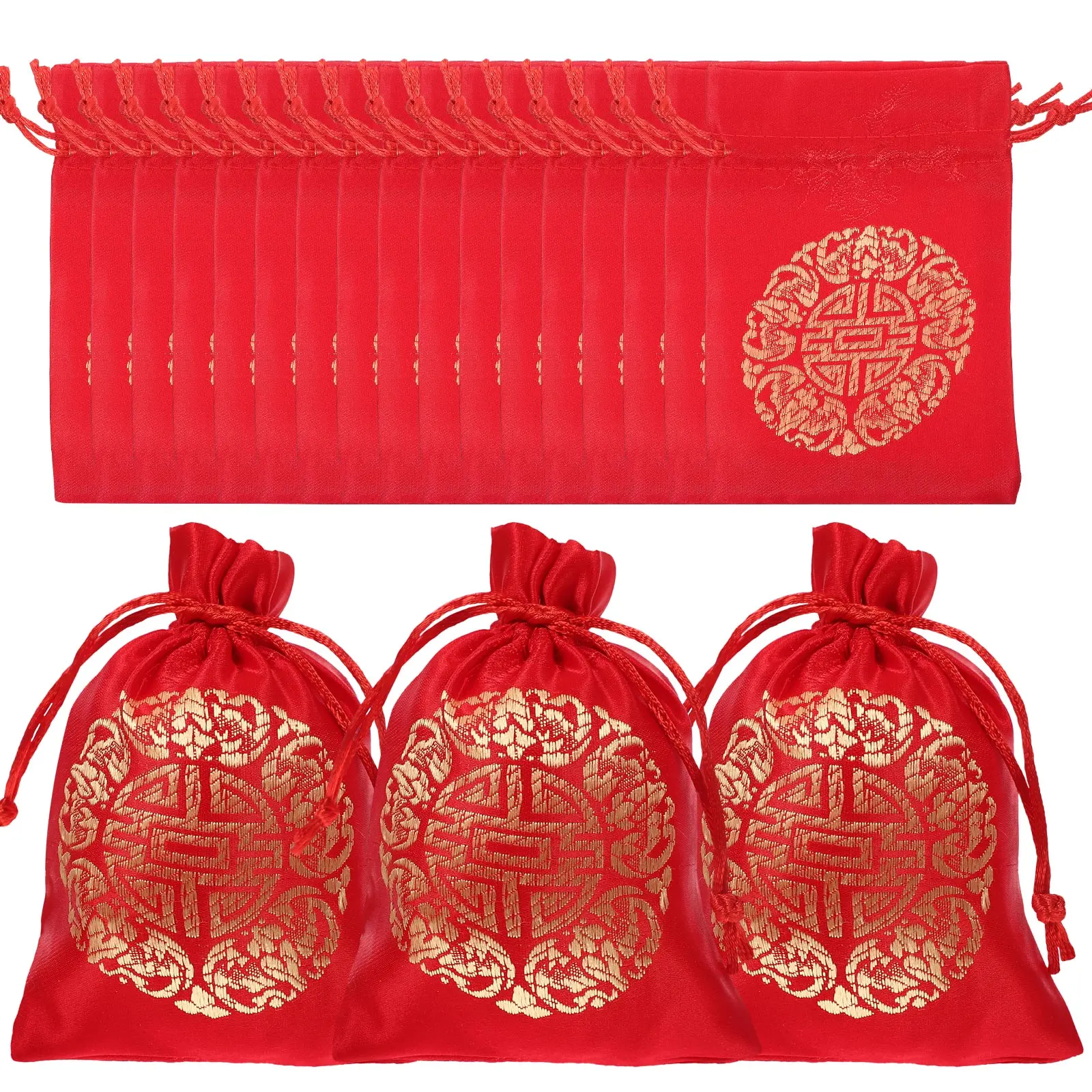 

20pcs Jewelry Pouches Gift Red Good Luck Candy Packing Bags Drawstring Bag Chinese 2025 Spring Festival gift bag wedding favors