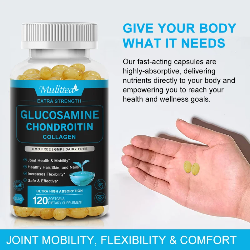 Mulittea Glucosamine Chondroitin Capsules with MSM Vitamin D3 Non GMO,Gluten free Healthy Food Supplements