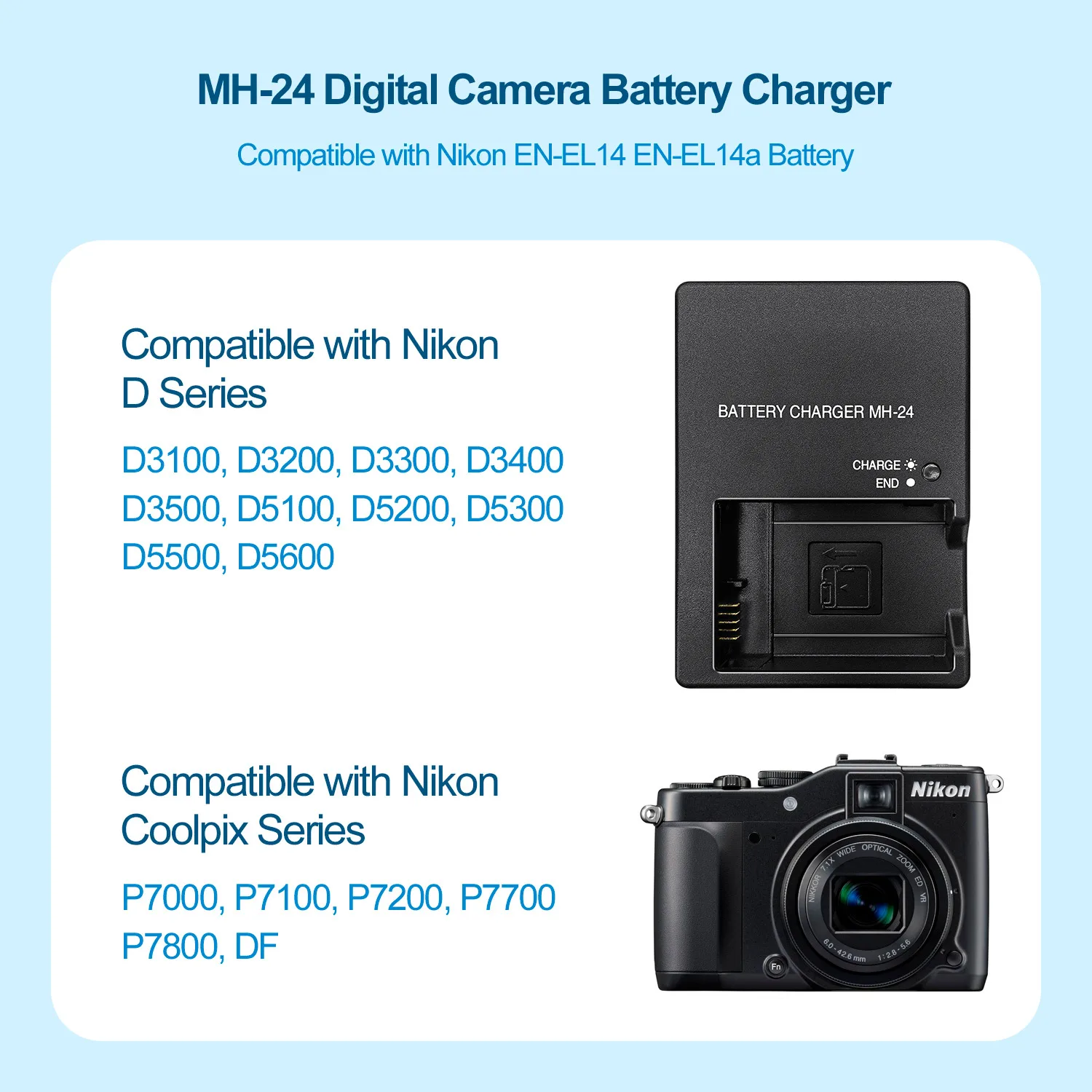 MH-24 Batterieladegerät für Nikon EN-EL14 ENEL14a für D3500 D5600 D5500 D3400 D5300 D3200 D3100 D5200 D5100 D3300 DF Kamera – Detail 3
