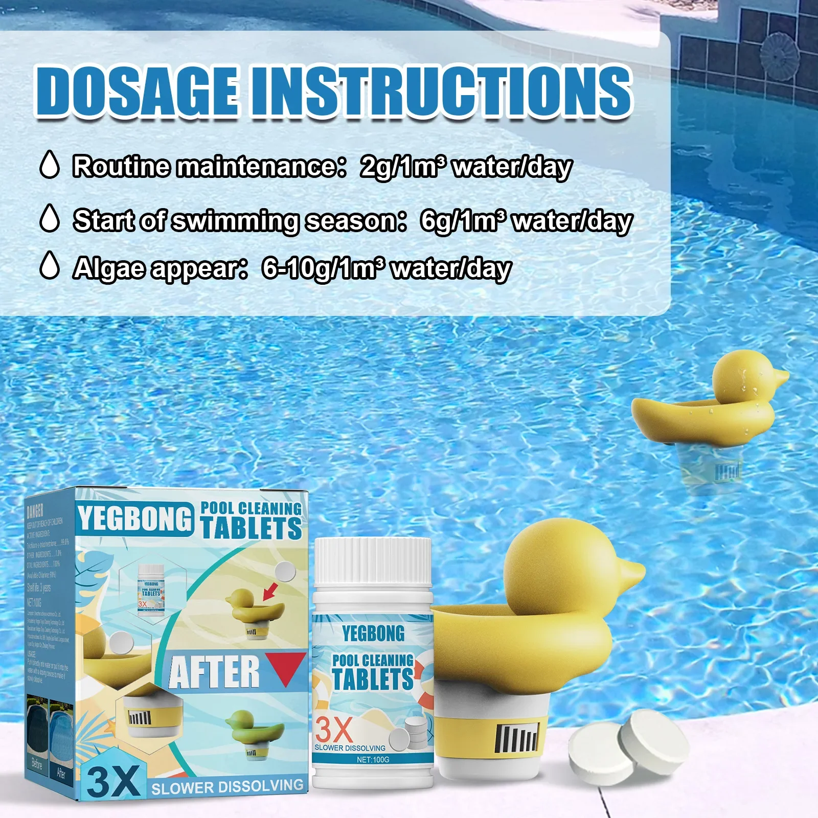 YEGBONG Swimming Pool Effervescent Tablets Cleaning, Deodorizing, Sterilizing, and Scaling Instant Cleansing Tablets