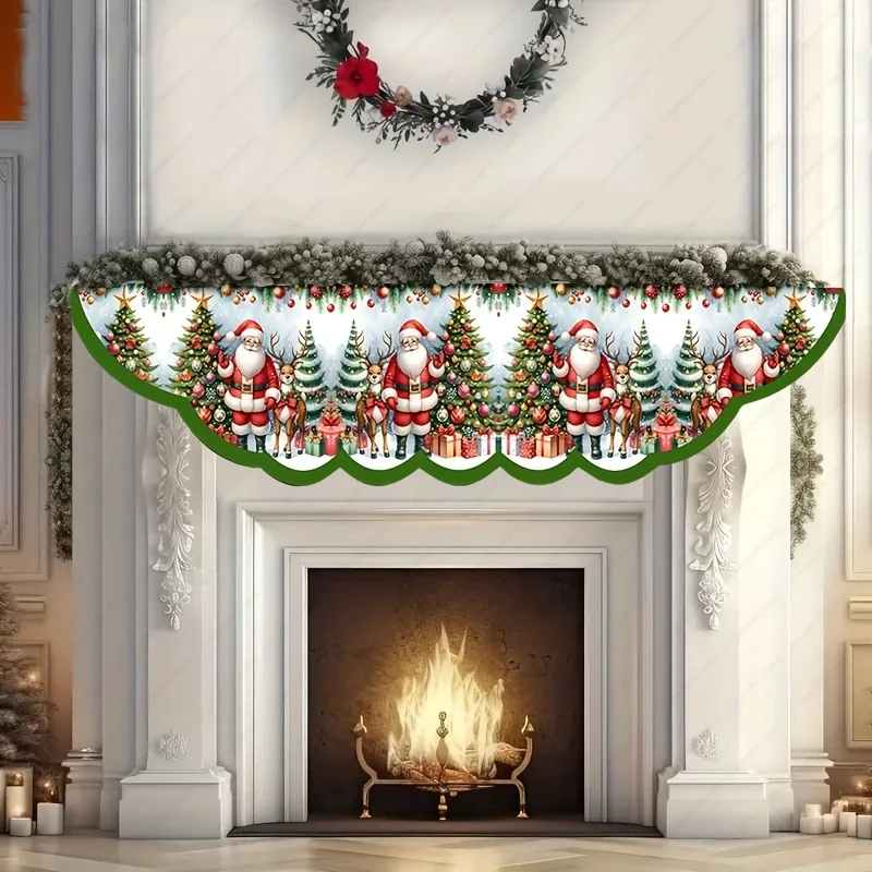 VIKAMA Christmas Fireplace Mantel Scarf Santa Reindeer Xmas Tree Gift Box Mantel Topper Holiday Party Home Fireplace Decor