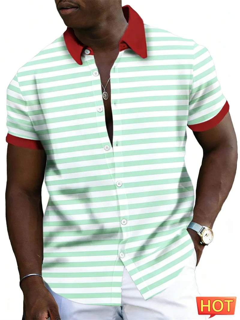

Simple Fashion Striped Hawaiian Shirts For Men Summer Trendy Short Sleeve 3D Printed Shirt Casual Oversized Vacation Blouses